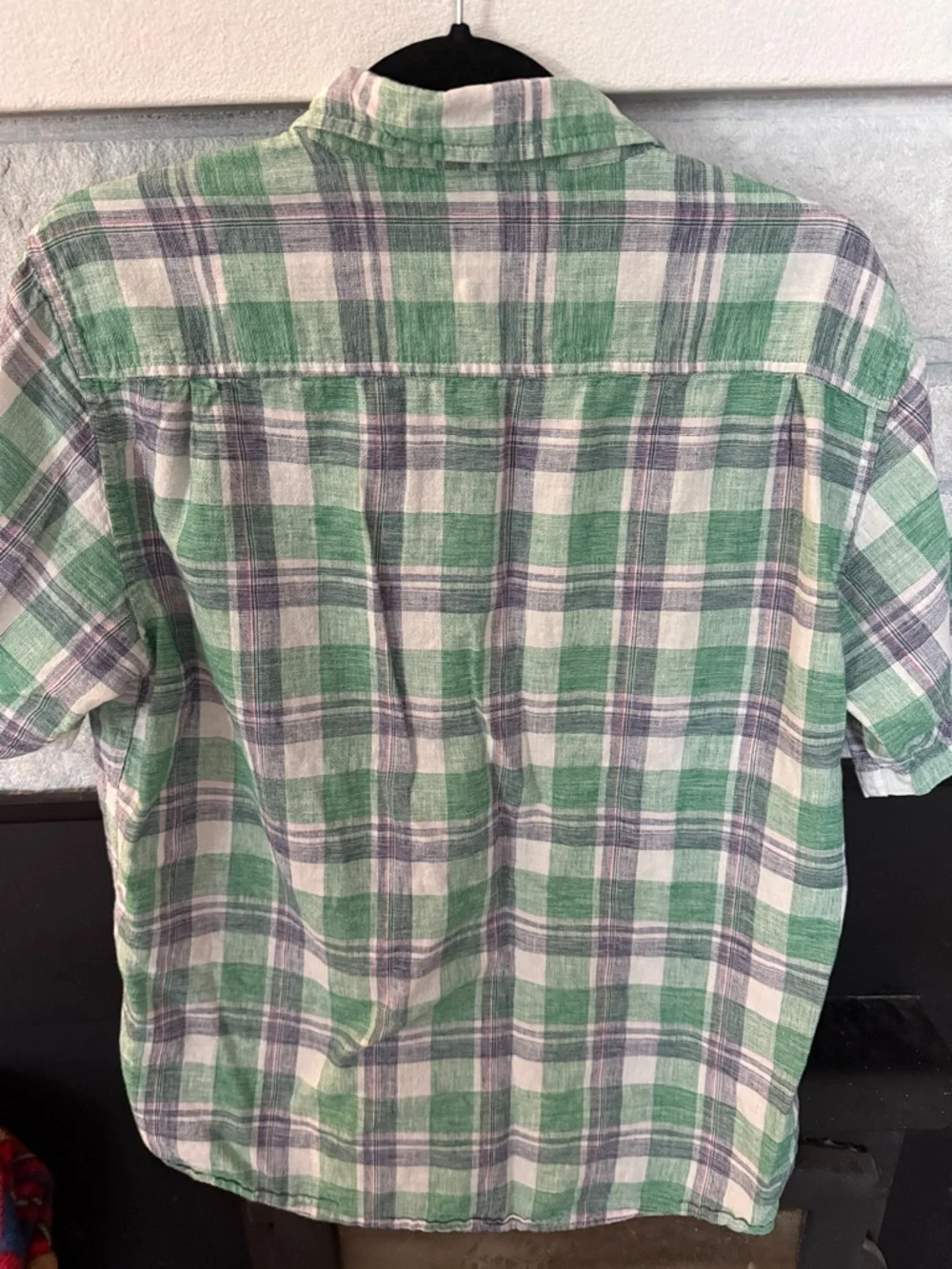 Weatherproof washable linen Plaid Short Sleeve Button-Down Shirt casual beach Lg